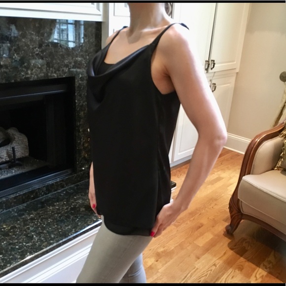 White House Black Market Black Satin Draped Neck Cami Camisole sz.XXS - Picture 8 of 15
